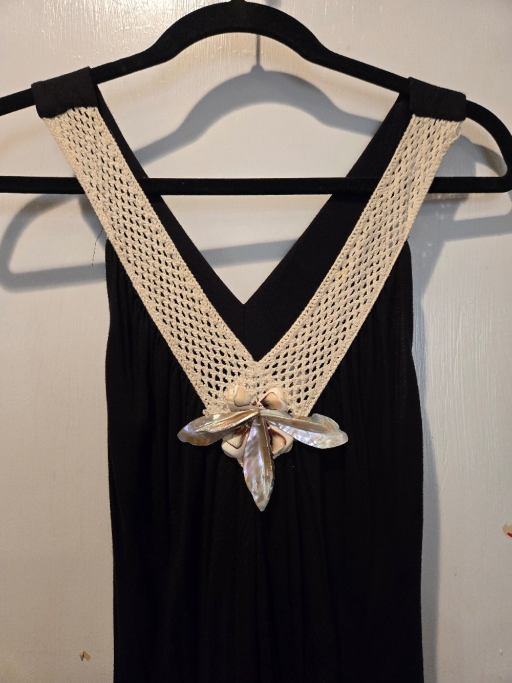 Neiman Marcus Black Maxie Dress Adorned with Shells - Size M